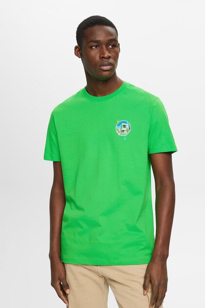 Slim-Fit-Shirt aus Baumwolle mit kleinem Print, GREEN, overview