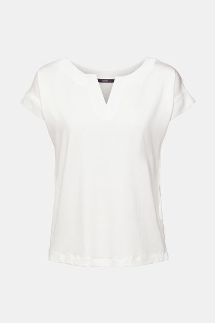 T-Shirt mit V-Ausschnitt, TENCEL™, OFF WHITE, overview