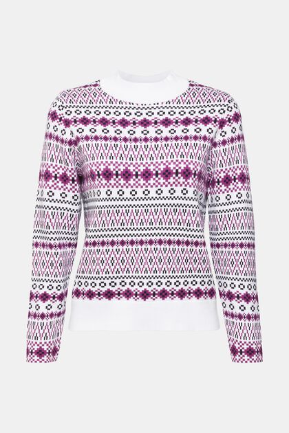 Jacquard-Pullover, 100% Baumwolle, OFF WHITE, overview