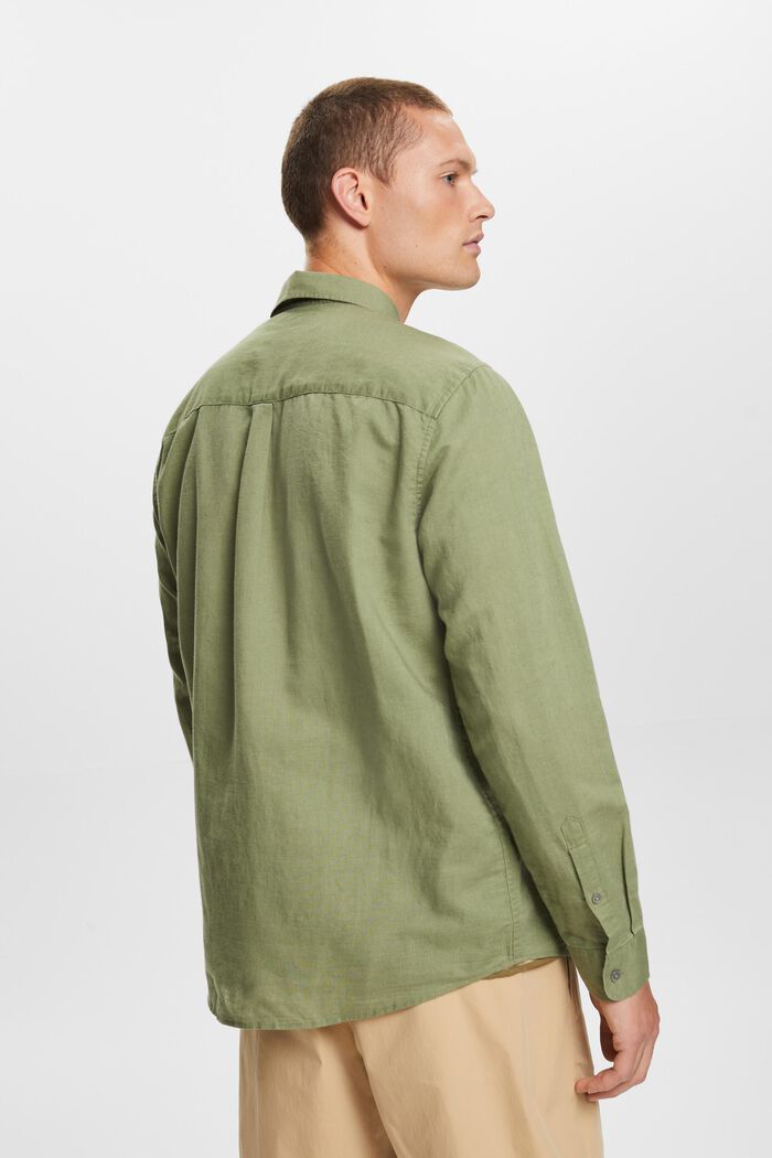 Button-Down-Hemd aus Baumwolle und Leinen, LIGHT KHAKI, detail image number 3