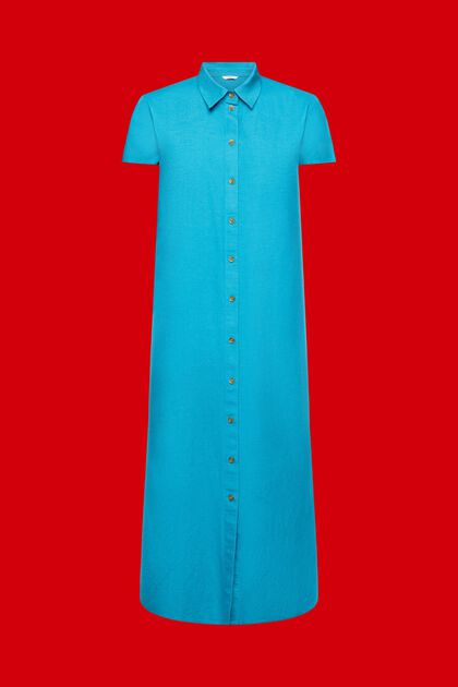Blusenkleid mit Leinen, TEAL BLUE, overview
