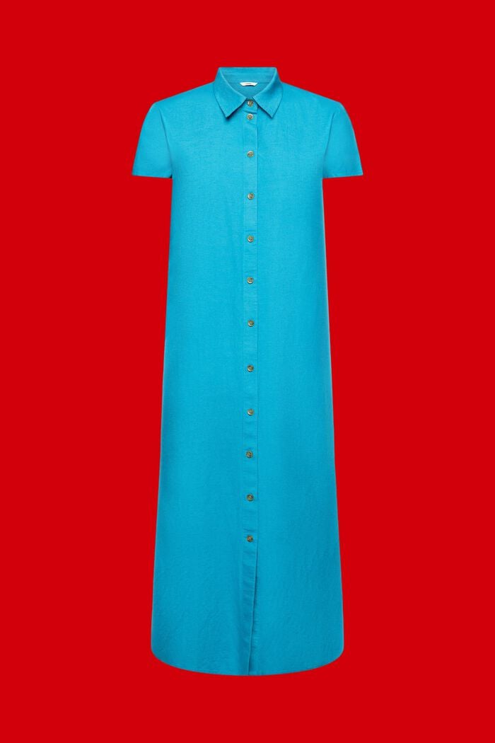 Blusenkleid mit Leinen, TEAL BLUE, detail image number 6