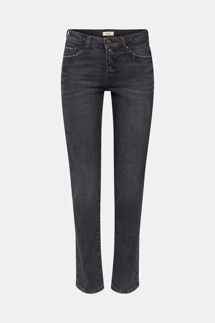 Mid-Rise-Jeans in Slim Fit mit Knöpfen, BLACK MEDIUM WASHED, overview