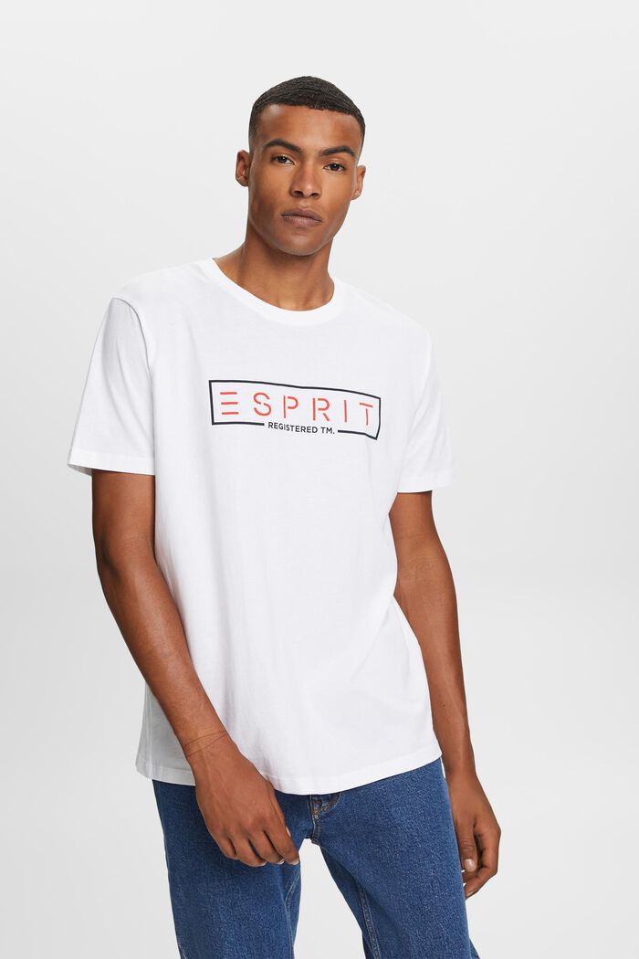 Jersey-T-Shirt mit Logo, 100% Baumwolle, WHITE, detail image number 0