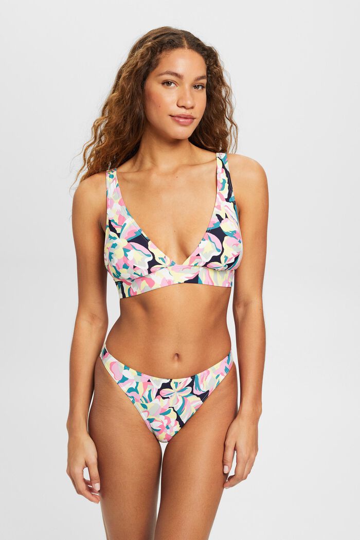 Wattiertes Bikini-Top mit floralem Print, NAVY, detail image number 1