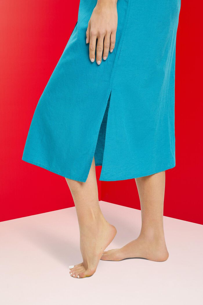 Blusenkleid mit Leinen, TEAL BLUE, detail image number 3