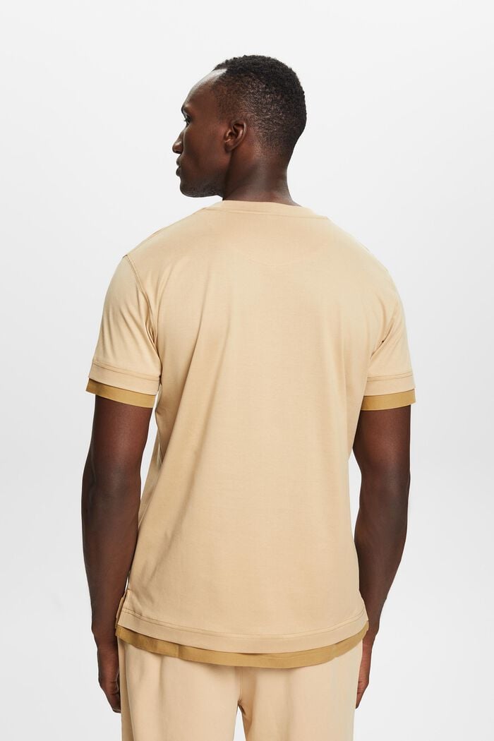 Rundhals-T-Shirt im Lagenlook, 100 % Baumwolle, SAND, detail image number 3
