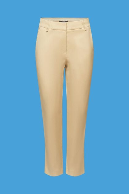 Schmal geschnittene Hose mit hohem Bund, SAND, overview