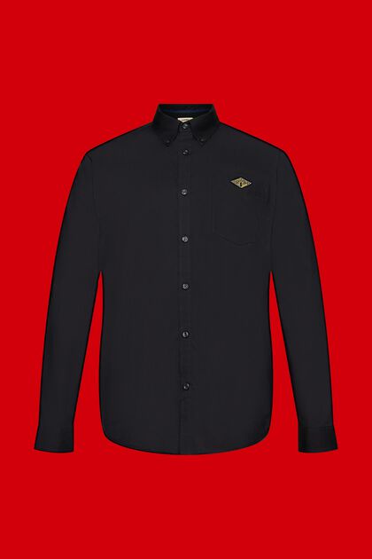 Button-Down-Hemd aus Baumwolle, BLACK, overview