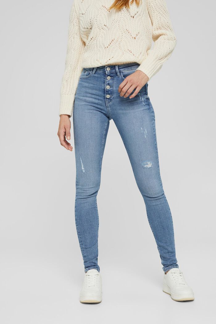 Superstretch-Jeans mit Knopfleiste, Bio-Baumwolle, BLUE LIGHT WASHED, detail image number 0