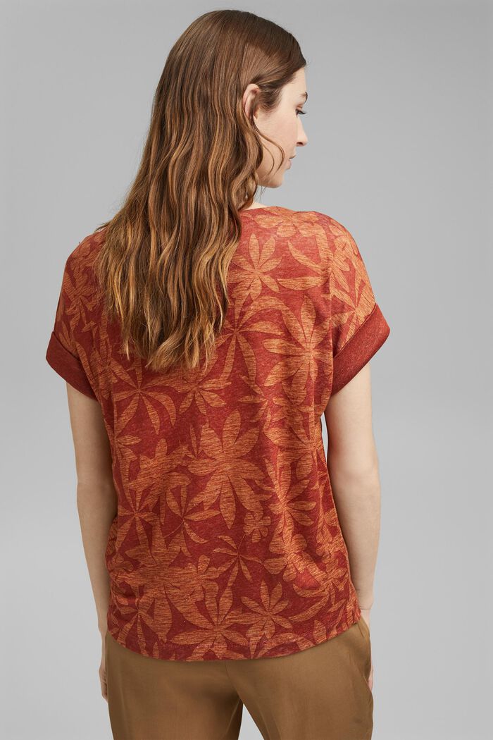 Aus 100% Leinen: T-Shirt mit Blätter-Print, TERRACOTTA, detail image number 3
