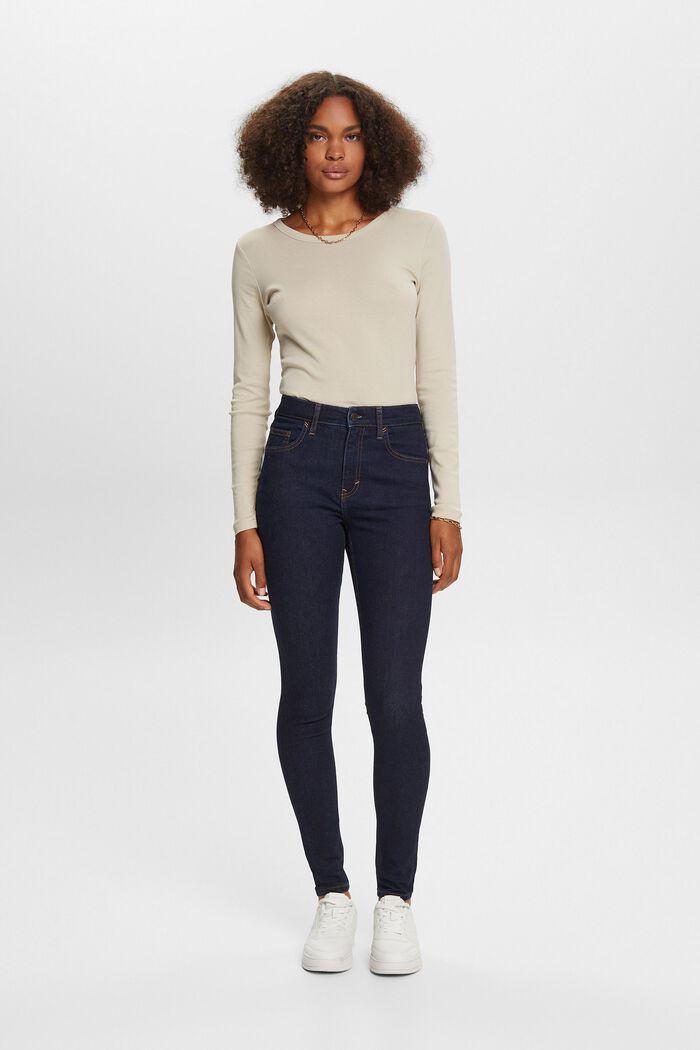 Skinny Jeans mit hohem Bund, Baumwollstretch, BLUE RINSE, detail image number 5