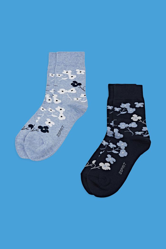 2er-Pack Socken mit Blumenmuster, LIGHT BLUE/NAVY, detail image number 0