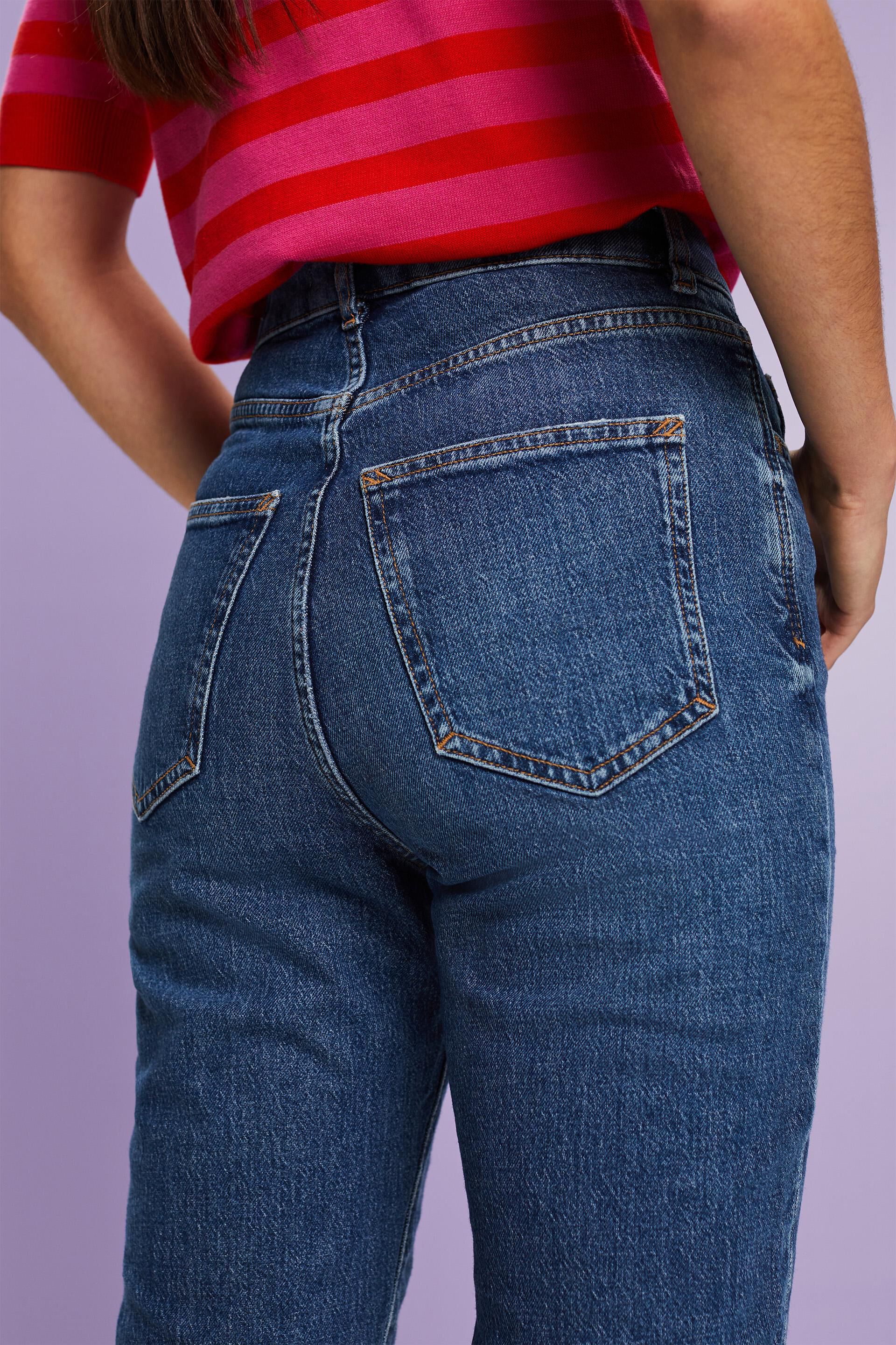 ESPRIT - Super-High-Rise-Jeans mit ausgefranstem Saum in unserem Online Shop