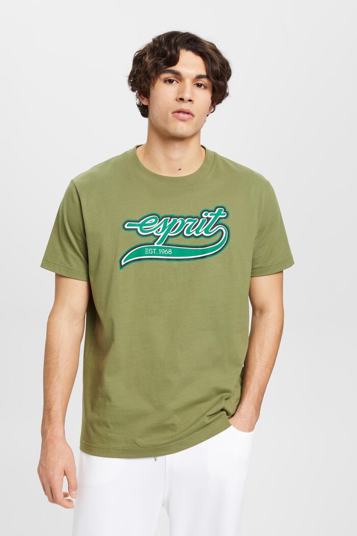 Baumwoll-T-Shirt mit Retro-Logoprint, OLIVE, detail image number 0