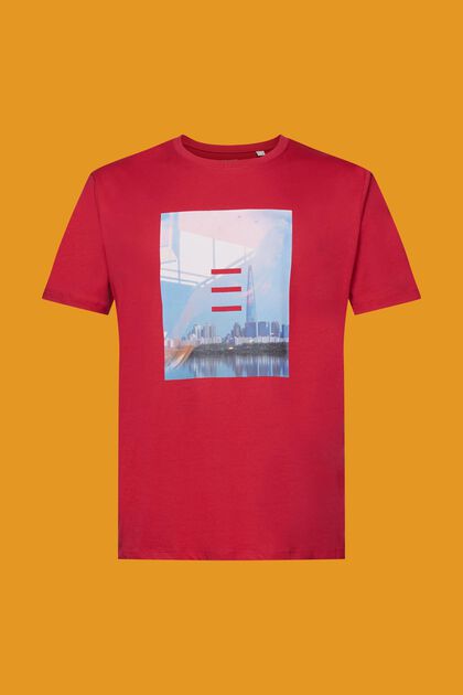 Baumwoll-T-Shirt mit Print, DARK PINK, overview