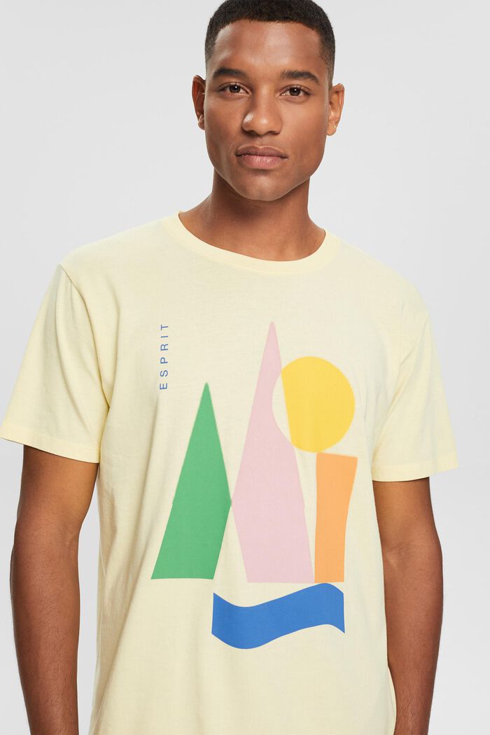 Jersey-T-Shirt mit Print, PASTEL YELLOW, overview