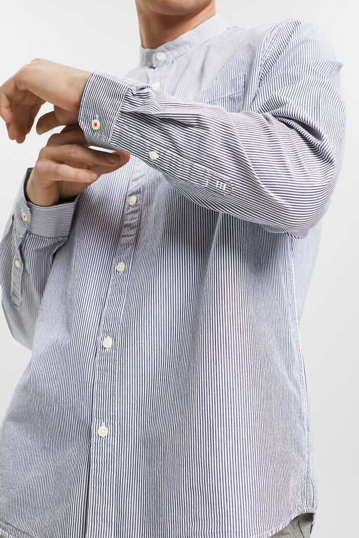Baumwollhemd mit Nadelstreifen und Stehkragen, NAVY, detail image number 2