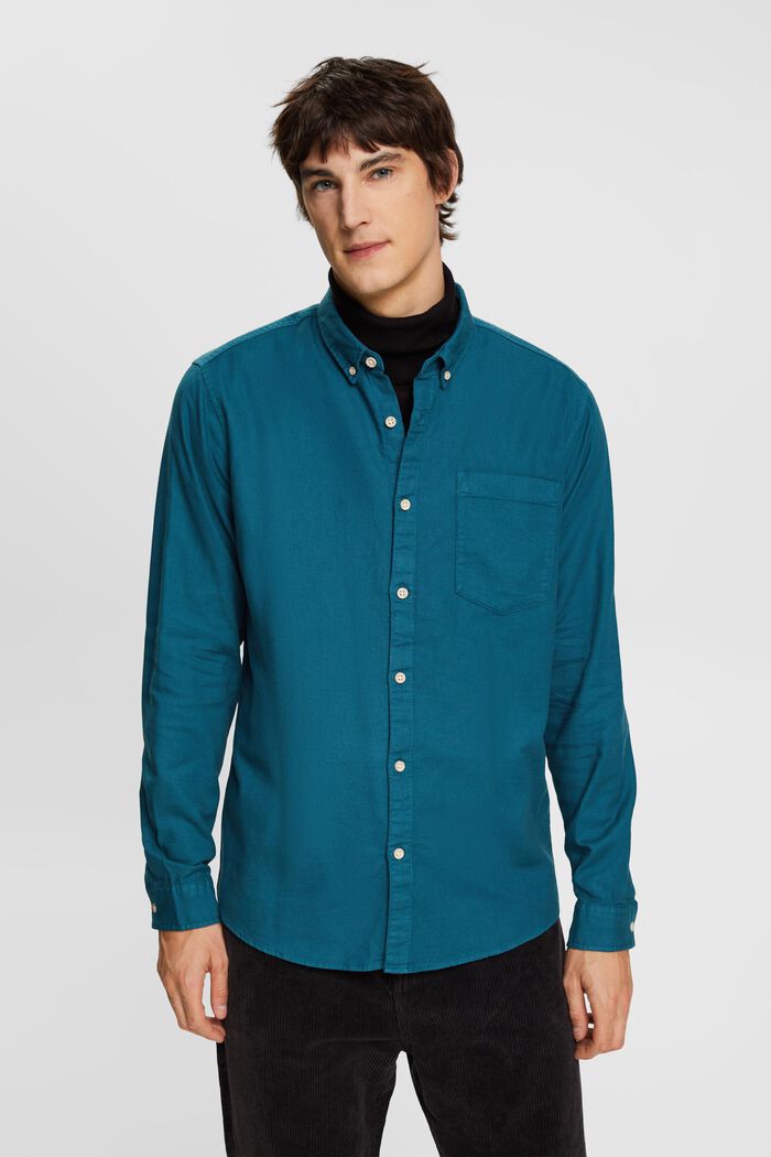 Button-Down-Hemd aus Baumwolle, DARK TURQUOISE, detail image number 0