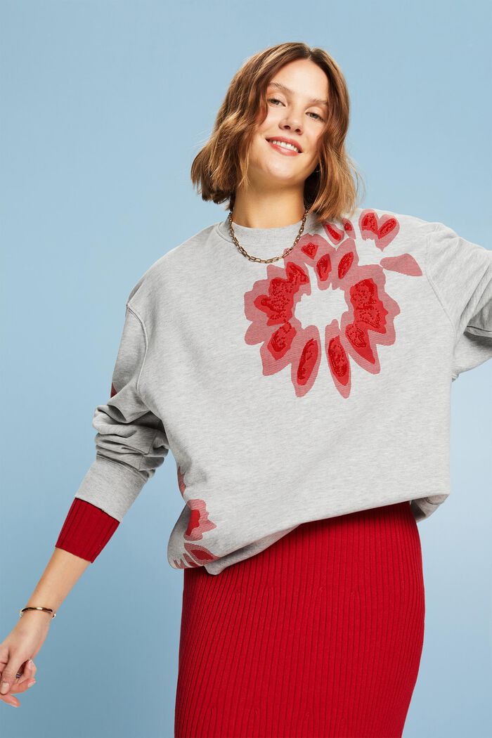 Oversize Sweatshirt mit Print und Zierperlen, LIGHT GREY, detail image number 4