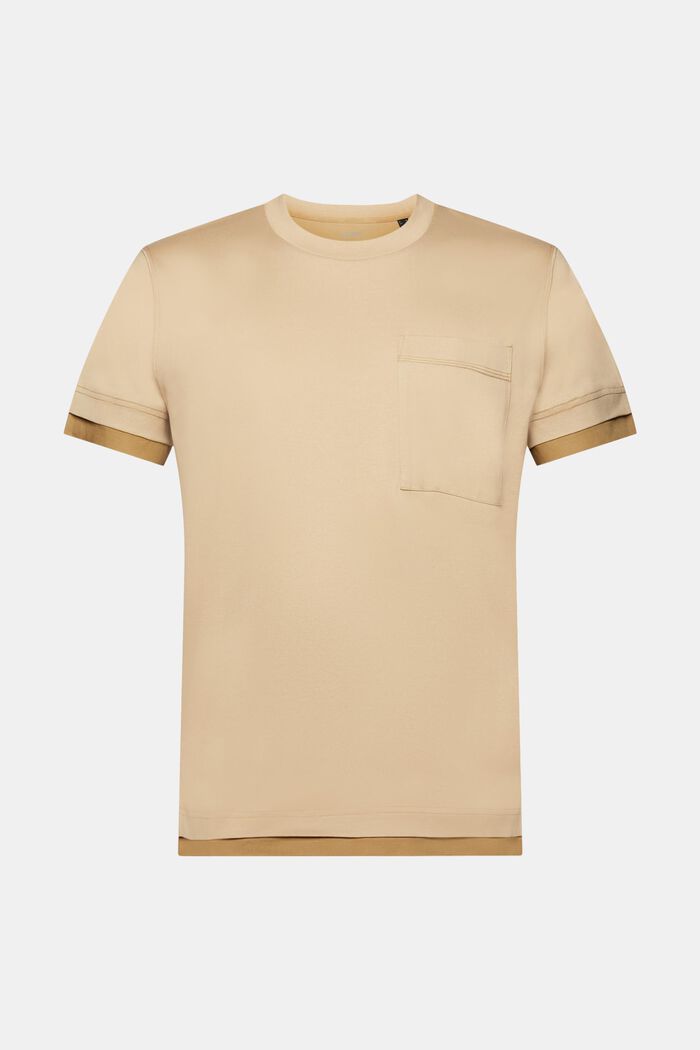 Rundhals-T-Shirt im Lagenlook, 100 % Baumwolle, SAND, detail image number 6