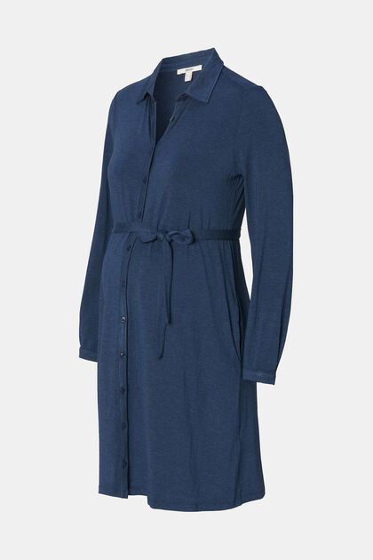 Jerseykleid mit Knöpfen auf der Vorderseite, DARK BLUE, overview