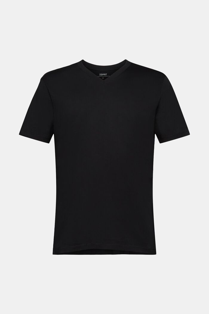 T-Shirt aus Baumwolle mit V-Ausschnitt, Slim Fit, BLACK, detail image number 6