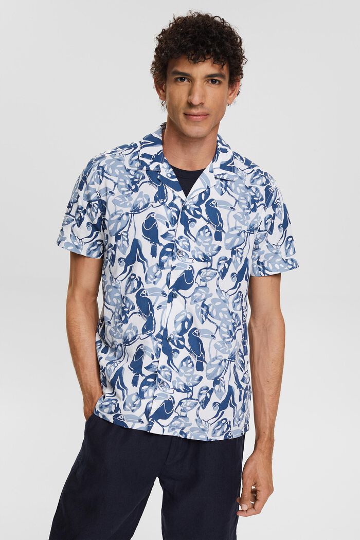 Kurzarm-Hemd mit Tropical-Print, 100% Baumwolle, BLUE, detail image number 1