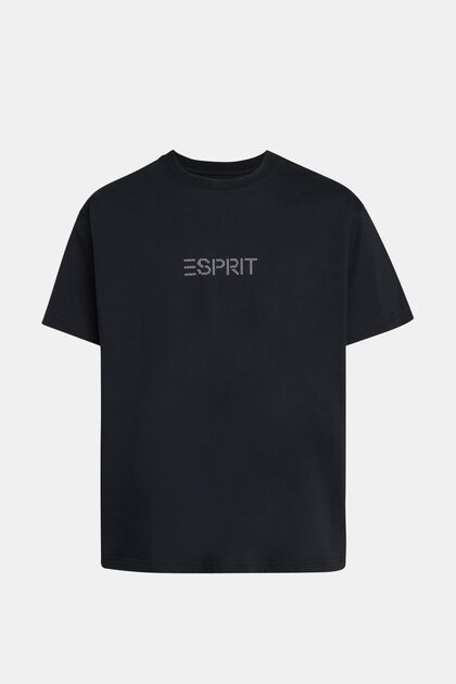 T-Shirt mit Logo-Aufnäher mit Nieten, BLACK, overview