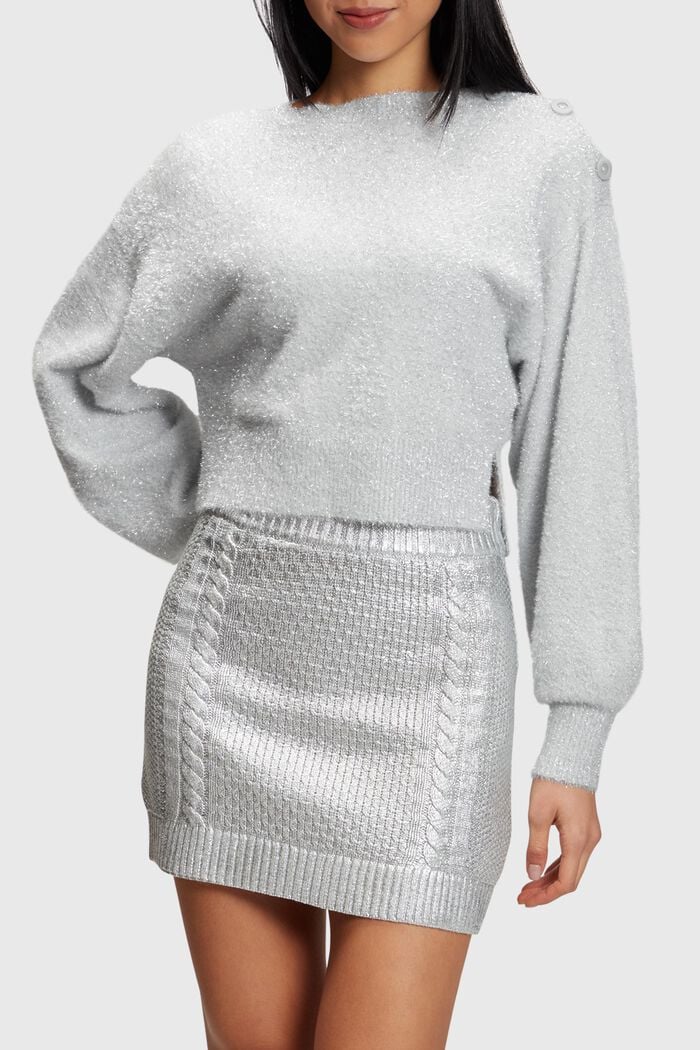 Flauschiger Metallic-Pullover, SILVER, detail image number 0