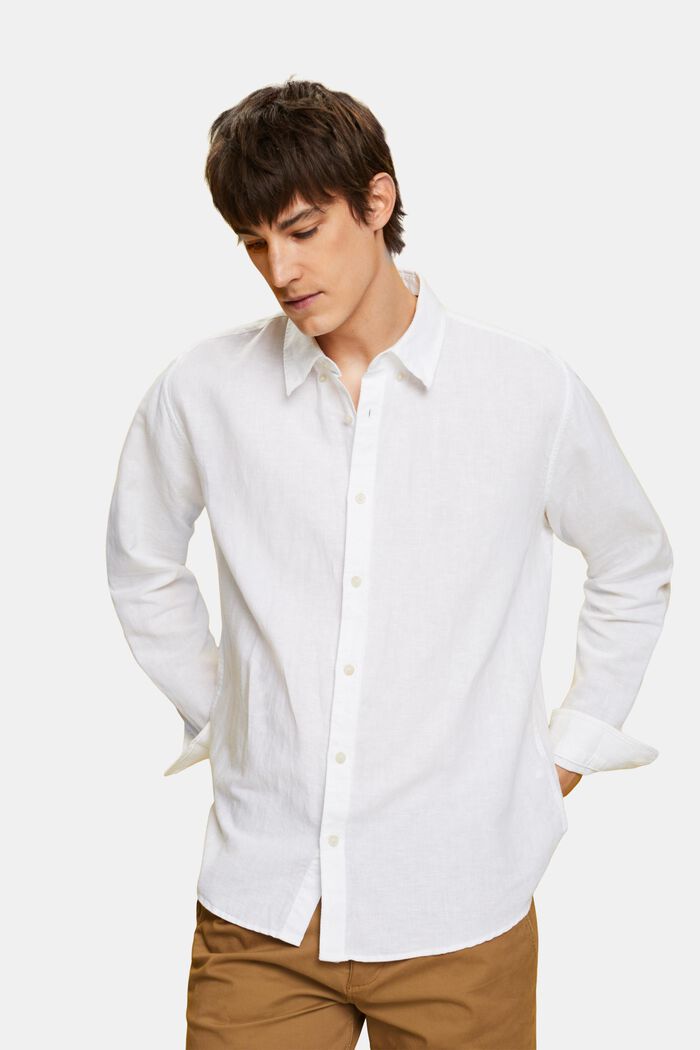 Button-Down-Hemd aus Baumwolle und Leinen, WHITE, detail image number 0