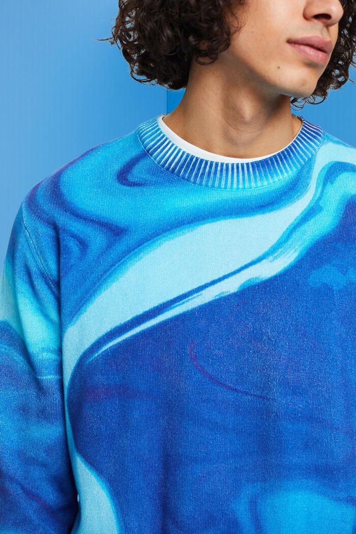 Gewebter Baumwollpullover mit Allover-Muster, BLUE, detail image number 2