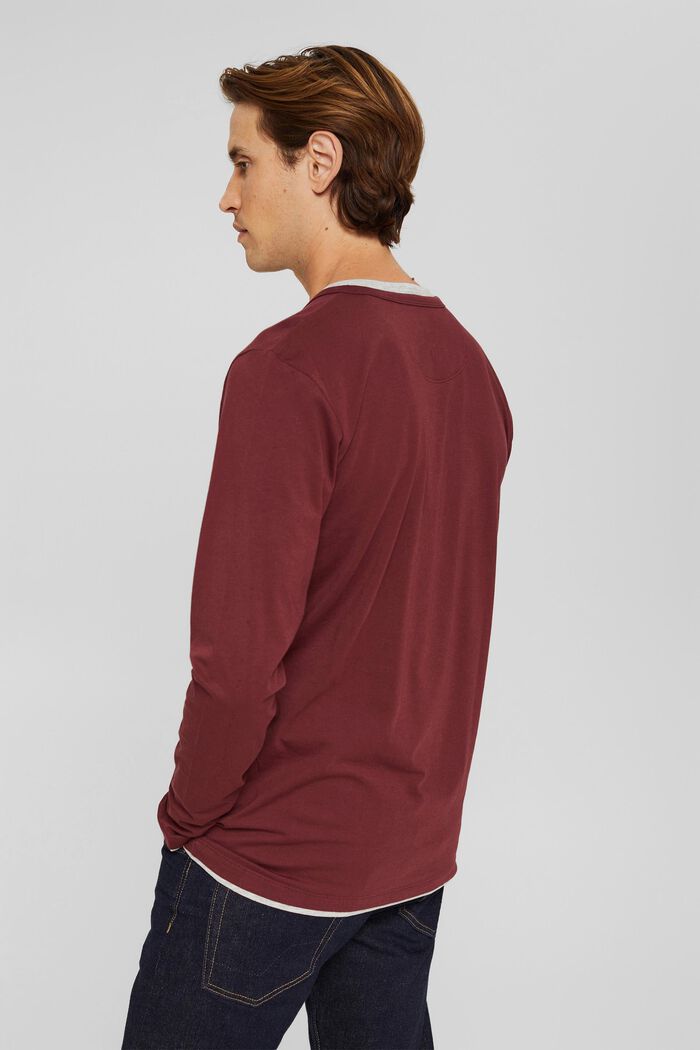 Jersey-Longsleeve im Layering-Look, BORDEAUX RED, detail image number 3