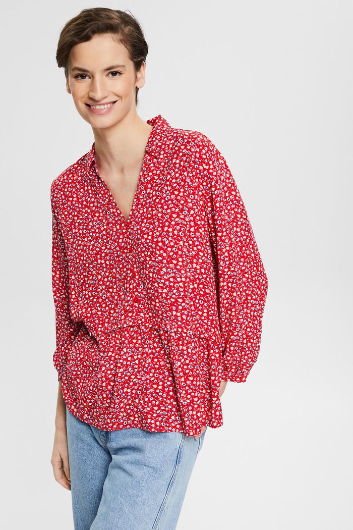 Bluse mit Rüschenkante, LENZING™ ECOVERO™, RED, detail image number 0
