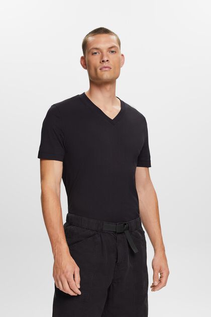 Jersey-T-Shirt mit V-Ausschnitt, 100 % Baumwolle