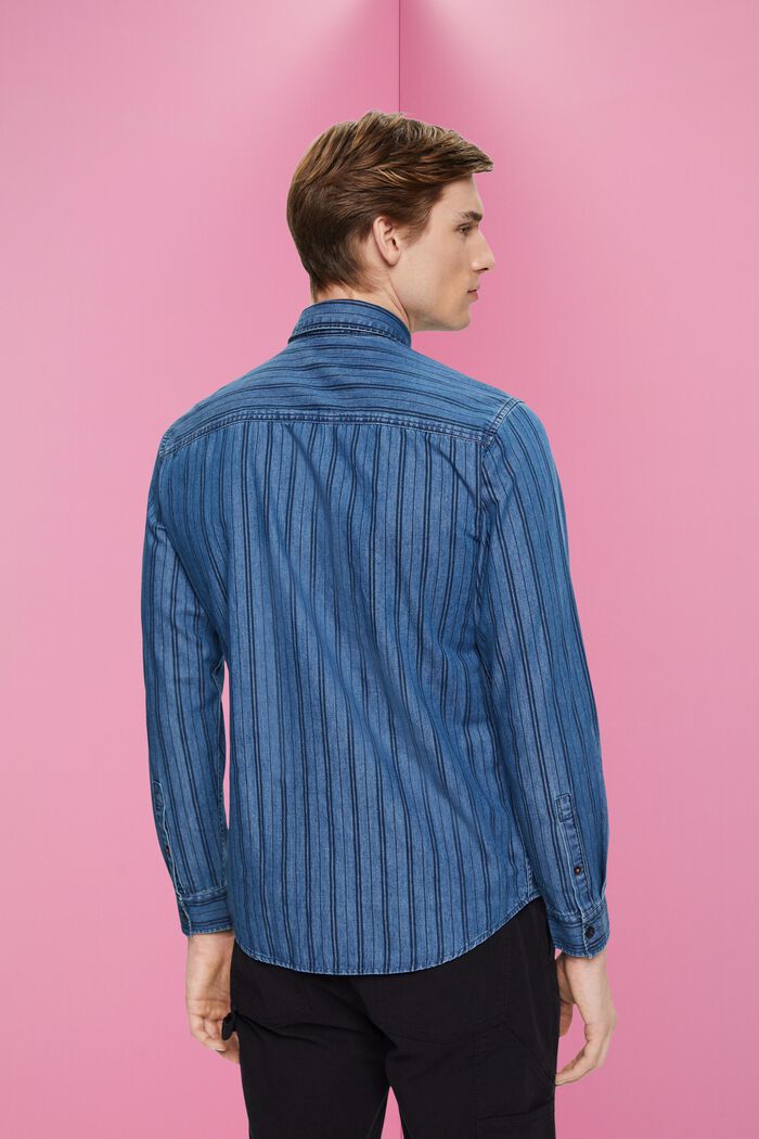 Schmal geschnittenes Jeanshemd mit Streifen, NAVY/BLUE, detail image number 3