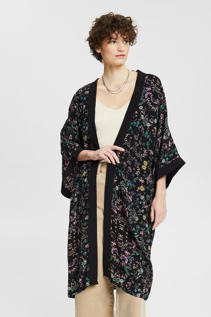 Kimono mit floralem Print, LENZING™ ECOVERO™, BLACK, detail image number 1