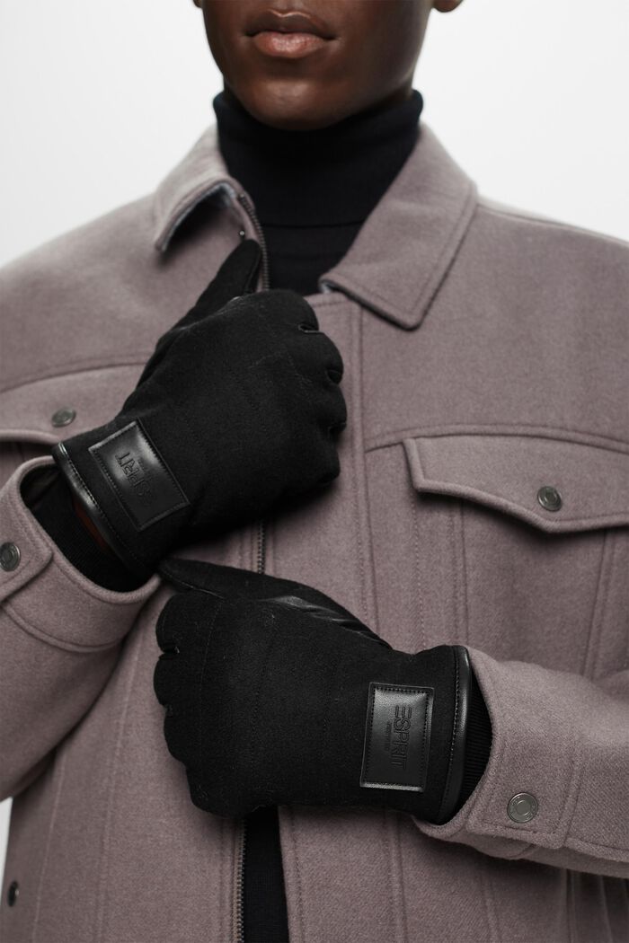 Handschuhe aus Leder und Wolle, BLACK, detail image number 2