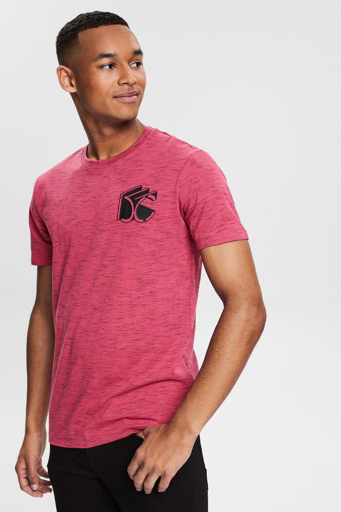 Meliertes Jersey-T-Shirt mit 3D Logo-Print, DARK PINK, detail image number 0
