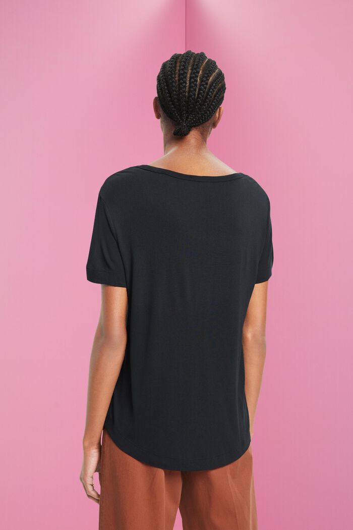 Viskose-T-Shirt mit weitem, rundem Ausschnitt, BLACK, detail image number 3