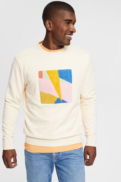 Sweatshirt aus nachhaltiger Baumwolle mit Applikation, CREAM BEIGE, overview