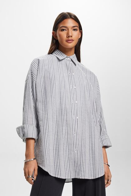 Oversized Seersucker-Hemd, 100 % Baumwolle