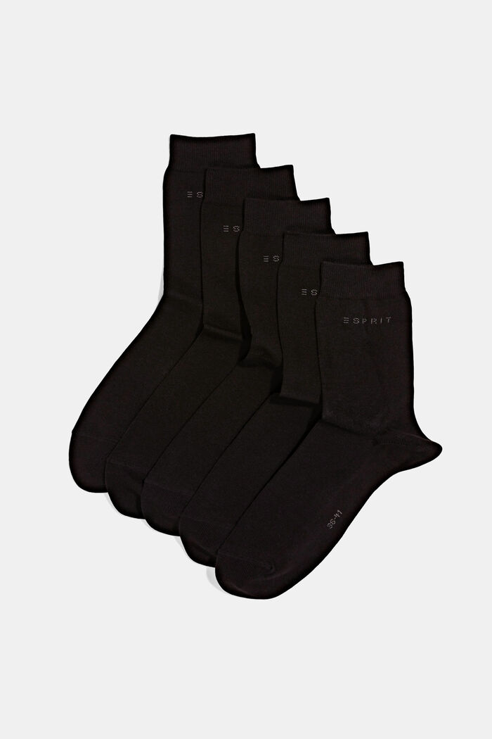 5er-Pack unifarbene Socken, Bio-Baumwolle, BLACK, overview
