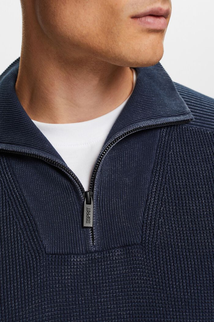 Pullover mit halbem Zipper, 100 % Baumwolle, NAVY, detail image number 2