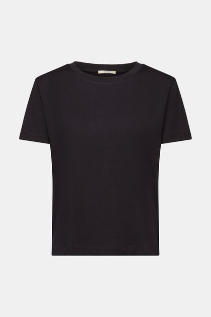 Baumwoll-T-Shirt mit Rundhalsausschnitt, BLACK, overview
