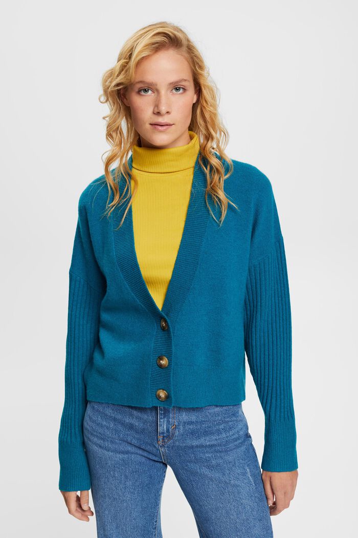 Cardigan aus Woll-Mix, TEAL BLUE, overview