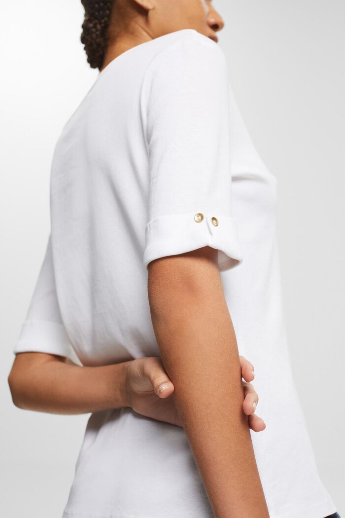 T-Shirt aus Bio-Baumwolle mit umgeschlagenem Ärmel, WHITE, detail image number 2