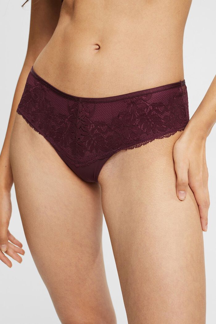 Recycelt: Hipster-Shorts mit Spitze, BORDEAUX RED, detail image number 2