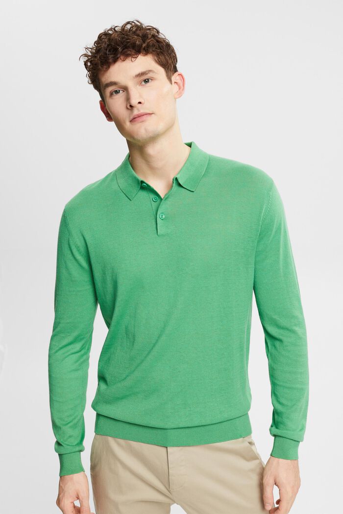 Mit TENCEL™: Langärmeliges Poloshirt, GREEN, detail image number 0