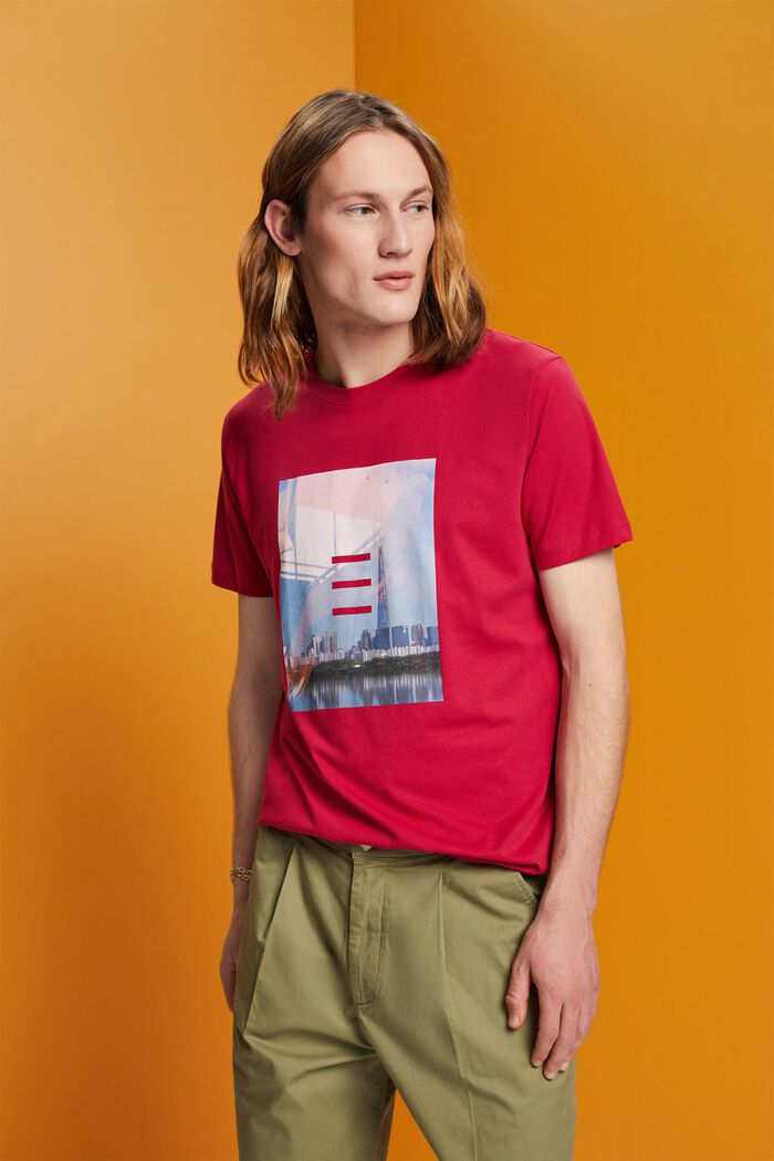 Baumwoll-T-Shirt mit Print, DARK PINK, detail image number 0